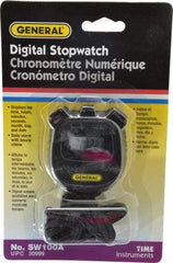 General - Small Display Stop Watch - Lithium Battery, Black - Exact Tool & Supply