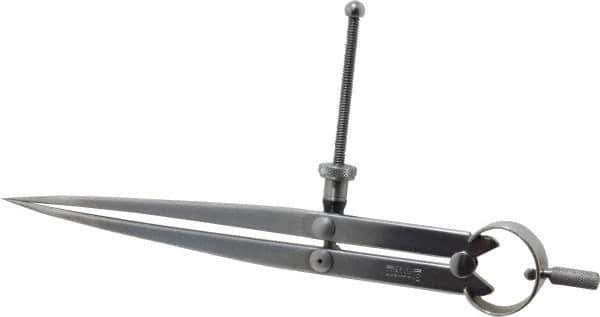 Starrett - 8 Inch Leg, Spring Joint, Steel, Polished, Divider - 8 Inch Max Measurement, 200mm Max Measurement, Flat Leg with Quick Nut Adjustment - Exact Tool & Supply