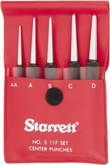 Starrett - 5 Piece, 1/16 to 5/32", Center Punch Set - Round Shank, Comes in Vinyl Pouch - Exact Tool & Supply