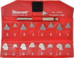 Starrett - 17 Piece, 1/64 to 17/64 Inch Radius, Stainless Steel Radius Gage Set - Satin Chrome Coated - Exact Tool & Supply