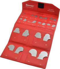 Starrett - 21 Piece, 1 to 15 mm Radius, Stainless Steel Radius Gage Set - Satin Chrome Coated - Exact Tool & Supply