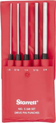 Starrett - 5 Piece, 1/8 to 3/8", Pin Punch Set - Round Shank, Comes in Vinyl Pouch - Exact Tool & Supply