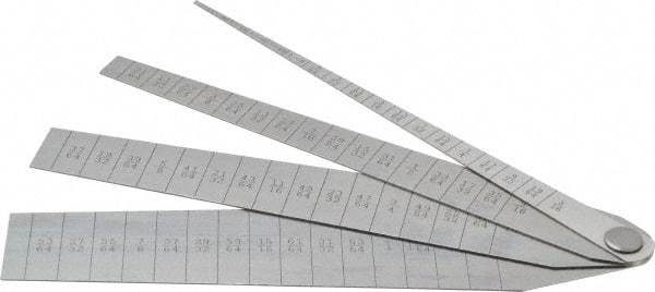 Starrett - 1/16 to 1-1/16 Inch Measurement, 4 Leaf Taper Gage - 5-1/4 Inch Long x 1 Inch Wide, Spring Tempered Steel, 1/64 Inch Graduation - Exact Tool & Supply