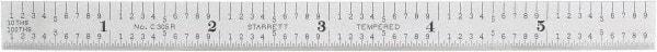 Starrett - 6" Long, 1/100, 1/64, 1/32, 1/10" Graduation, Flexible Steel Rule - 5R Graduation Style, 1/2" Wide, Silver, Satin Chrome Finish - Exact Tool & Supply