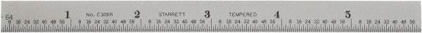 Starrett - 6" Long, 1/64, 1/32, 1/16" Graduation, Flexible Steel Rule - 9R Graduation Style, 1/2" Wide, Silver, Satin Chrome Finish - Exact Tool & Supply