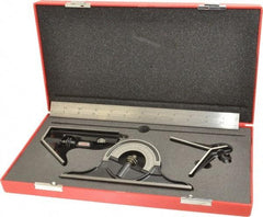 Starrett - 4 Piece, 12" Combination Square Set - 1/16, 1/32, 1/64 & 1/8" (4R) Graduation, Steel Blade, Forged Steel Center, Protractor & Square Head - Exact Tool & Supply