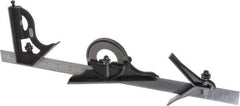Starrett - 4 Piece, 18" Combination Square Set - 1/16, 1/32, 1/64 & 1/8" (4R) Graduation, Steel Blade, Cast Iron Center, Protractor & Square Head - Exact Tool & Supply