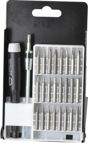 Wiha - 27 Piece, Screwdriver Micro Bit Set - #000, #00, #0 & #1 Phillips, 0.05 to 5/32" Hex, T3 to T15 Torx, 0.06, 0.08, 0.12 & 0.16 Slotted - Exact Tool & Supply