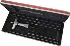 Starrett - 0 to 6" Range, 6 Rod, Mechanical Depth Micrometer - Ratchet Stop Thimble, 2-1/2" Base Length, 0.01mm Graduation, 1/8" Rod Diam - Exact Tool & Supply