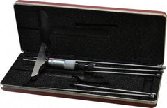 Starrett - 0 to 6" Range, 6 Rod, Satin Chrome Finish Mechanical Depth Micrometer - Ratchet Stop Thimble, 3" Base Length, 0.01mm Graduation, 5/32" Rod Diam - Exact Tool & Supply