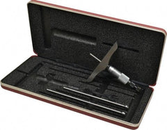 Starrett - 0 to 3" Range, 3 Rod, Satin Chrome Finish Mechanical Depth Micrometer - Ratchet Stop Thimble, 4" Base Length, 0.01mm Graduation, 5/32" Rod Diam - Exact Tool & Supply