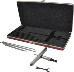 Starrett - 0 to 6" Range, 6 Rod, Satin Chrome Finish Mechanical Depth Micrometer - Ratchet Stop Thimble, 6" Base Length, 0.01mm Graduation, 5/32" Rod Diam - Exact Tool & Supply