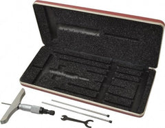 Starrett - 0 to 3" Range, 3 Rod, Mechanical Depth Micrometer - Ratchet Stop Thimble, 4" Base Length, 0.01mm Graduation, 1/8" Rod Diam - Exact Tool & Supply