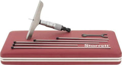 Starrett - 0 to 6" Range, 6 Rod, Mechanical Depth Micrometer - Ratchet Stop Thimble, 4" Base Length, 0.01mm Graduation, 1/8" Rod Diam - Exact Tool & Supply