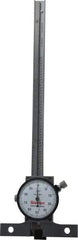 Starrett - 0 to 6 Inch Range, Stainless Steel, White Dial Depth Gage - 0.001 Inch Graduation, 0.001 Inch Accuracy, 2-3/4 Inch Base Measuring Length - Exact Tool & Supply