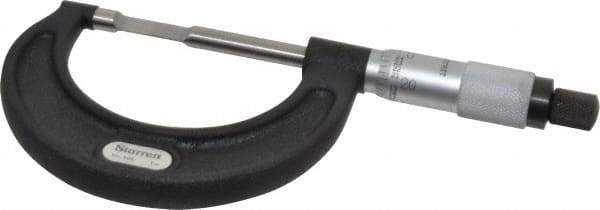 Starrett - 0" to 1" Mechanical Satin Chrome Coated Blade Micrometer - 0.001" Graduation, 1/32" Blade Thickness, Speeder Thimble - Exact Tool & Supply