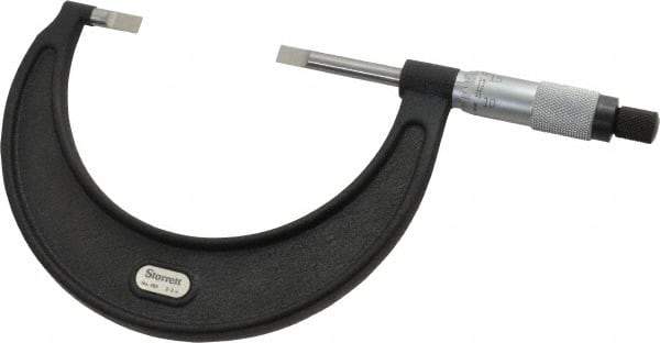 Starrett - 2" to 3" Mechanical Satin Chrome Coated Blade Micrometer - 0.001" Graduation, 1/32" Blade Thickness, Speeder Thimble - Exact Tool & Supply