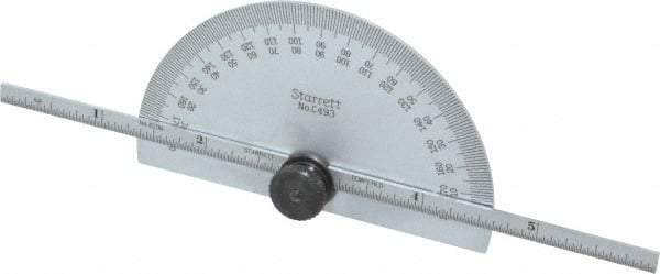 Starrett - 0 to 6 Inch Rule Measurement Range, 0 to 180° Angle Measurement Range, Half Round Head Protractor and Depth Gage - 1° Angle Graduation, 1/64; 1/32 Inch Rule Graduation - Exact Tool & Supply