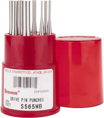 Starrett - 8 Piece, 1/16 to 5/16", Pin Punch Set - Round Shank, Comes in Round Container - Exact Tool & Supply