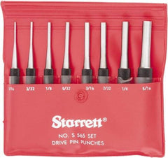 Starrett - 8 Piece, 1/16 to 5/16", Pin Punch Set - Round Shank, Comes in Vinyl Pouch - Exact Tool & Supply