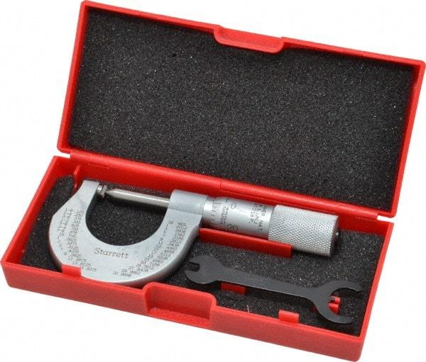 Starrett - 0 to 1" Range, Mechanical Screw Thread Micrometer - Plain Thimble, 0.001" Graduation, 0.004mm Accuracy - Exact Tool & Supply