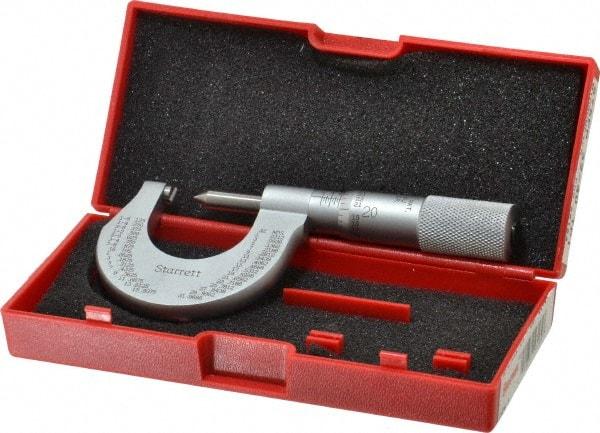 Starrett - 0 to 1" Range, Mechanical Screw Thread Micrometer - Plain Thimble, 0.001" Graduation, 0.004mm Accuracy - Exact Tool & Supply