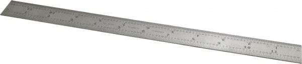 Starrett - 12" Long, 1/64, 1/32, 1/16, 1/8" Graduation, Rigid Spring Steel Rule - 4R Graduation Style, 1" Wide, Silver - Exact Tool & Supply