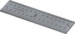 Starrett - 2" Long, 1/64, 1/32, 1/16, 1/8" Graduation, Rigid Spring Steel Rule - 4R Graduation Style, 1/2" Wide, Silver, Satin Chrome Finish - Exact Tool & Supply