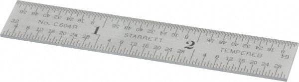 Starrett - 3" Long, 1/64, 1/32, 1/16, 1/8" Graduation, Rigid Spring Steel Rule - 4R Graduation Style, 9/16" Wide, Silver, Satin Chrome Finish - Exact Tool & Supply