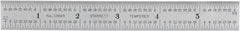 Starrett - 6" Long, 1/64, 1/32, 1/16, 1/8" Graduation, Rigid Spring Steel Rule - 4R Graduation Style, 3/4" Wide, Silver, Satin Chrome Finish - Exact Tool & Supply