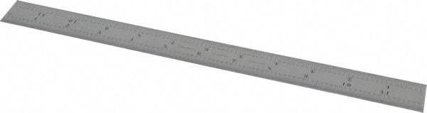 Starrett - 12" Long, 1/64, 1/32, 1/16, 1/8" Graduation, Rigid Spring Steel Rule - 4R Graduation Style, 1" Wide, Silver, Satin Chrome Finish - Exact Tool & Supply