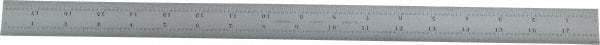 Starrett - 18" Long, 1/64, 1/32, 1/16, 1/8" Graduation, Rigid Spring Steel Rule - 4R Graduation Style, 1-1/8" Wide, Silver, Satin Chrome Finish - Exact Tool & Supply