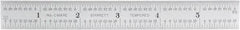 Starrett - 6" Long, 1/64, 1/32, 1/16, 1/8" Graduation, Rigid Spring Steel Rule - 4R Graduation Style, 3/4" Wide, Silver, Satin Chrome Finish - Exact Tool & Supply