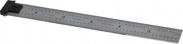 Starrett - 6" Long, 1/64, 1/32, 1/16, 1/8" Graduation, Rigid Spring Steel Rule - 4R Graduation Style, 3/4" Wide, Silver, Satin Chrome Finish - Exact Tool & Supply