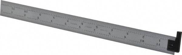 Starrett - 12" Long, 1/64, 1/32, 1/16, 1/8" Graduation, Rigid Spring Steel Rule - 4R Graduation Style, 1" Wide, Silver, Satin Chrome Finish - Exact Tool & Supply