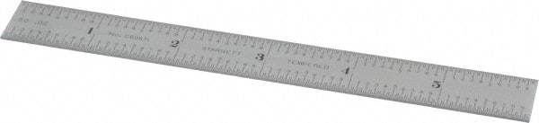 Starrett - 6" Long, 1/50, 1/10" Graduation, Rigid Spring Steel Rule - 6R Graduation Style, 3/4" Wide, Silver, Satin Chrome Finish - Exact Tool & Supply