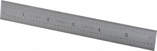 Starrett - 6" Long, 1/100, 1/64, 1/32, 1/16" Graduation, Rigid Spring Steel Rule - 7R Graduation Style, 3/4" Wide, Silver, Satin Chrome Finish - Exact Tool & Supply