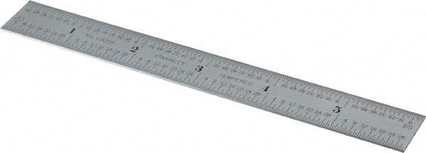 Starrett - 6" Long, 1/64, 1/32" Decimal Equivalency Table Graduation, Flexible Spring Steel Rule - 10R Graduation Style, 3/4" Wide, Silver, Satin Chrome Finish - Exact Tool & Supply
