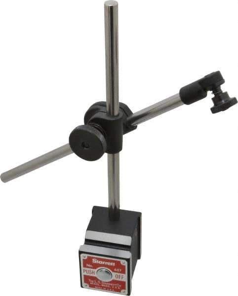 Starrett - 150 Lb Magnetic Force, Fine Adjustment Indicator Positioner & Holder with Base - Post & Rod, Rectangular Base, 1-15/16" Base Height, 1-5/8" Base Length, 1-7/8" Base Width - Exact Tool & Supply