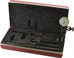 Starrett - 11 Piece, 0mm to 0.7mm Measuring Range, 15/16" Dial Diam, 0-35-0 Dial Reading, White & Yellow Dial Test Indicator Kit - 5/32" Contact Point Length, 0.9, 1.6 & 3mm Ball Diam, 0.01mm Dial Graduation - Exact Tool & Supply
