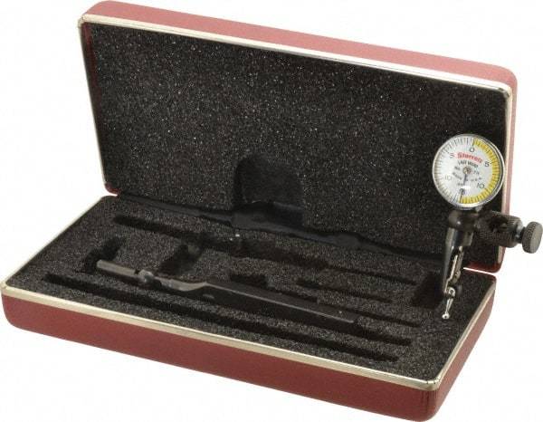 Starrett - 4 Piece, 0" to 0.03" Measuring Range, 15/16" Dial Diam, 0-15-0 Dial Reading, White & Yellow Dial Test Indicator Kit - 5/32" Contact Point Length, 3mm Ball Diam, 0.0005" Dial Graduation - Exact Tool & Supply