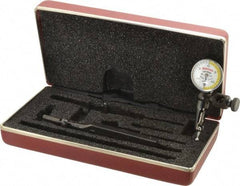 Starrett - 4 Piece, 0" to 0.03" Measuring Range, 15/16" Dial Diam, 0-15-0 Dial Reading, White & Yellow Dial Test Indicator Kit - 5/32" Contact Point Length, 3mm Ball Diam, 0.0005" Dial Graduation - Exact Tool & Supply