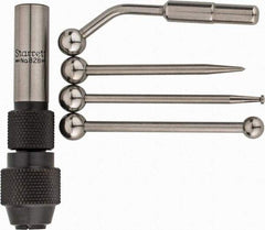 Starrett - Single End, Center Finder Set Mechanical - 0.25 Inch Head Diameter, Ball, Conical, Disc Head Type, Includes 4 Attachments, Case, Holder, 4 Pieces - Exact Tool & Supply