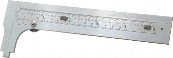 Starrett - 0 to 4-3/4" Stainless Steel Vernier Caliper - 1/64 & 1/32" Graduation, 1-3/8" Jaw Depth, 0.005" Accuracy, Includes Inside Diameter, Outside Diameter - Exact Tool & Supply