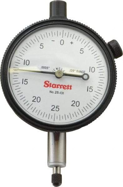 Starrett - 1/8" Range, 0-25-0 Dial Reading, 0.0005" Graduation Dial Drop Indicator - 2-1/4" Dial, 0.05" Range per Revolution, Revolution Counter - Exact Tool & Supply