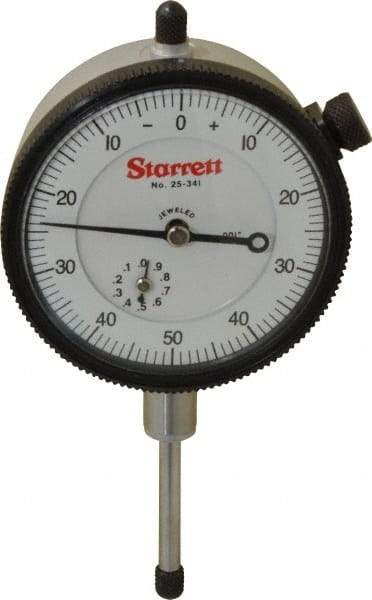 Starrett - 1" Range, 0-50-0 Dial Reading, 0.001" Graduation Dial Drop Indicator - 2-1/4" Dial, 0.1" Range per Revolution, Revolution Counter - Exact Tool & Supply