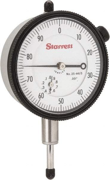 Starrett - 1/2" Range, 0-100 Dial Reading, 0.001" Graduation Dial Drop Indicator - 2-1/4" Dial, 0.1" Range per Revolution, Revolution Counter - Exact Tool & Supply
