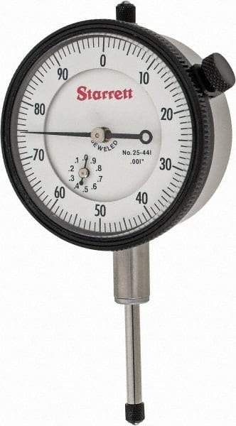 Starrett - 1" Range, 0-100 Dial Reading, 0.001" Graduation Dial Drop Indicator - 2-1/4" Dial, 0.1" Range per Revolution, Revolution Counter - Exact Tool & Supply
