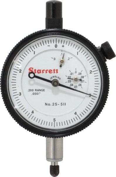 Starrett - 0.2" Range, 0-5-0 Dial Reading, 0.0001" Graduation Dial Drop Indicator - 2-1/4" Dial, 0.01" Range per Revolution, Revolution Counter - Exact Tool & Supply