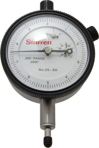 Starrett - 0.2" Range, 0-10 Dial Reading, 0.0001" Graduation Dial Drop Indicator - 2-1/4" Dial, 0.01" Range per Revolution, Revolution Counter - Exact Tool & Supply
